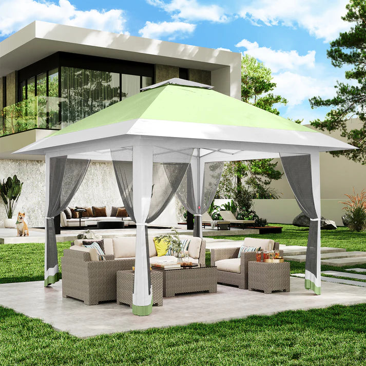 Garvee 396 x 396cm Canopy Tent Pop Up Gazebo With Mosquito Netting For Backyard Parties BBQs Olive Green