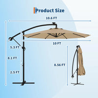 Garvee 300 cm Cantilever Garden Parasol with Base 40 Solar LED Lights UPF 50 Plus UV Protection Waterproof Canopy 8 Wind Resistant Ribs Crank Handle and Tilt Function for Patio Decking and Pool,Khaki