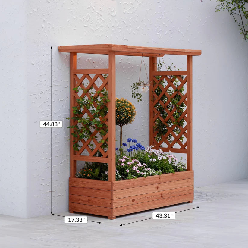 Garvee 110x44x114 cm Raised Garden Bed With Trellis Wood Planter Box Freestanding Elevated Garden Bed For Climbing Plants Vines Flowers Natural Wood Color