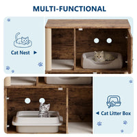 Garvee Double Layer Cat Litter Box Furniture With Scratching Post And Litter Mats, Wooden Corner Cabinet Cat Washroom Bed, Multi-Functional, Easy To Clean, Easy Assembly