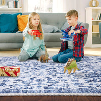 GARVEE 200x290cm Washable Area Rug Non-Slip Vintage Oriental Carpet Soft Modern Boho Stain Resistant Mat for Living Room Bedroom,Blue