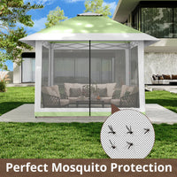 Garvee 396 x 396cm Canopy Tent Pop Up Gazebo With Mosquito Netting For Backyard Parties BBQs Olive Green