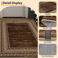 Garvee 160 × 230 cm Red-Brown Washable Bordered Area Rug, Non Slip Low Pile Non Shedding Rug, Modern Distressed Geometric Rug for Living Room Dining Room Bedroom