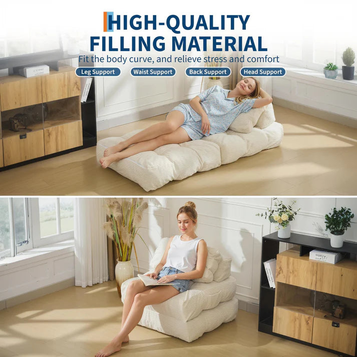 Garvee 3-in-1 Folding Convertible Sofa Bed with Pillow, Portable Sleeper Chair for Living Room Bedroom, Beige Single, Space-Saving, Comfortable, No Assembly