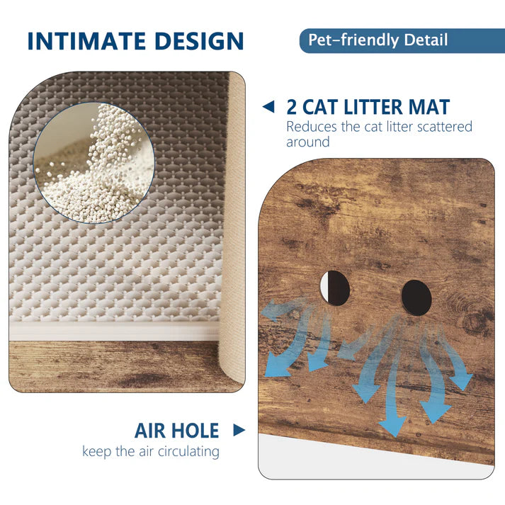 Garvee Double Layer Cat Litter Box Furniture With Scratching Post And Litter Mats, Wooden Corner Cabinet Cat Washroom Bed, Multi-Functional, Easy To Clean, Easy Assembly