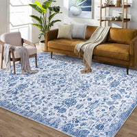 GARVEE 200x290cm Washable Area Rug Non-Slip Vintage Oriental Carpet Soft Modern Boho Stain Resistant Mat for Living Room Bedroom,Blue