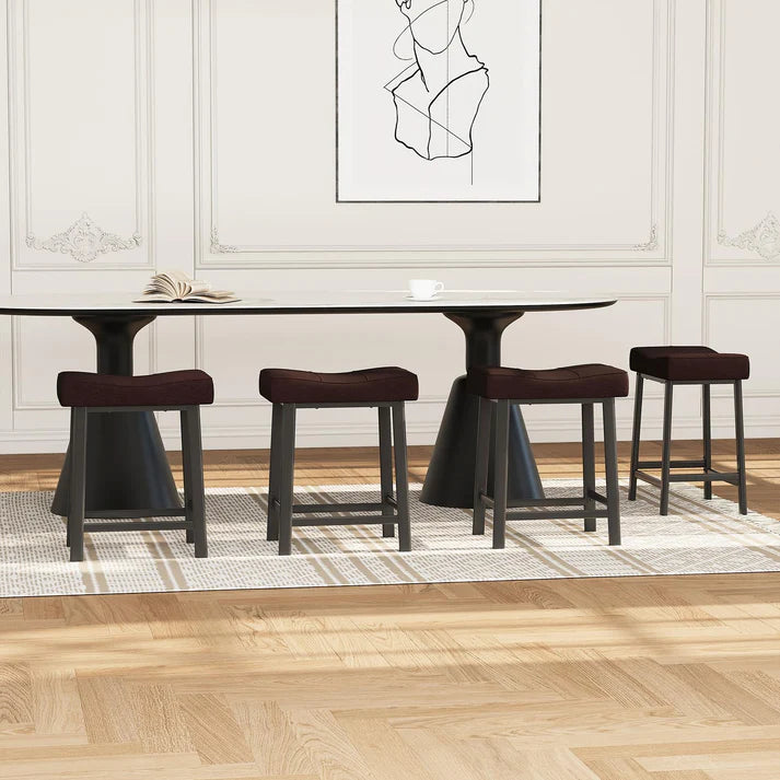 Garvee Set of 4 Brown Saddle Bar Stools – 61cm Counter Height Breakfast Bar Stools – Padded Backless Faux Leather Seats for Kitchen Island