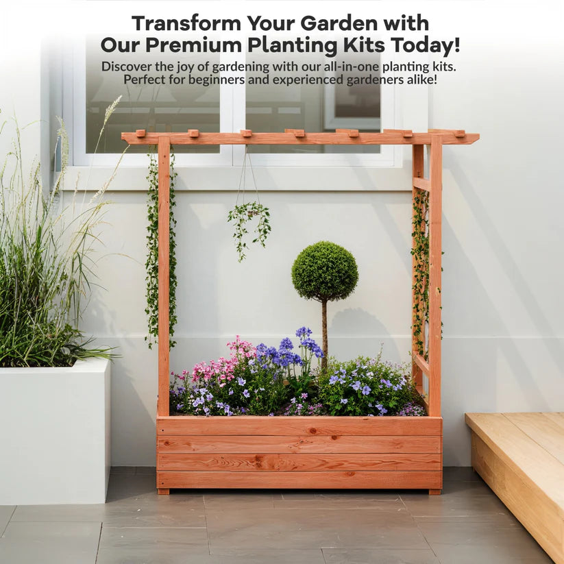 Garvee 110x44x114 cm Raised Garden Bed With Trellis Wood Planter Box Freestanding Elevated Garden Bed For Climbing Plants Vines Flowers Natural Wood Color