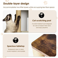 Garvee Double Cat Litter Tray Enclosure for 2 Cats – Hidden Washroom Furniture – Modern Rustic Wooden Side Table – Natural Wood