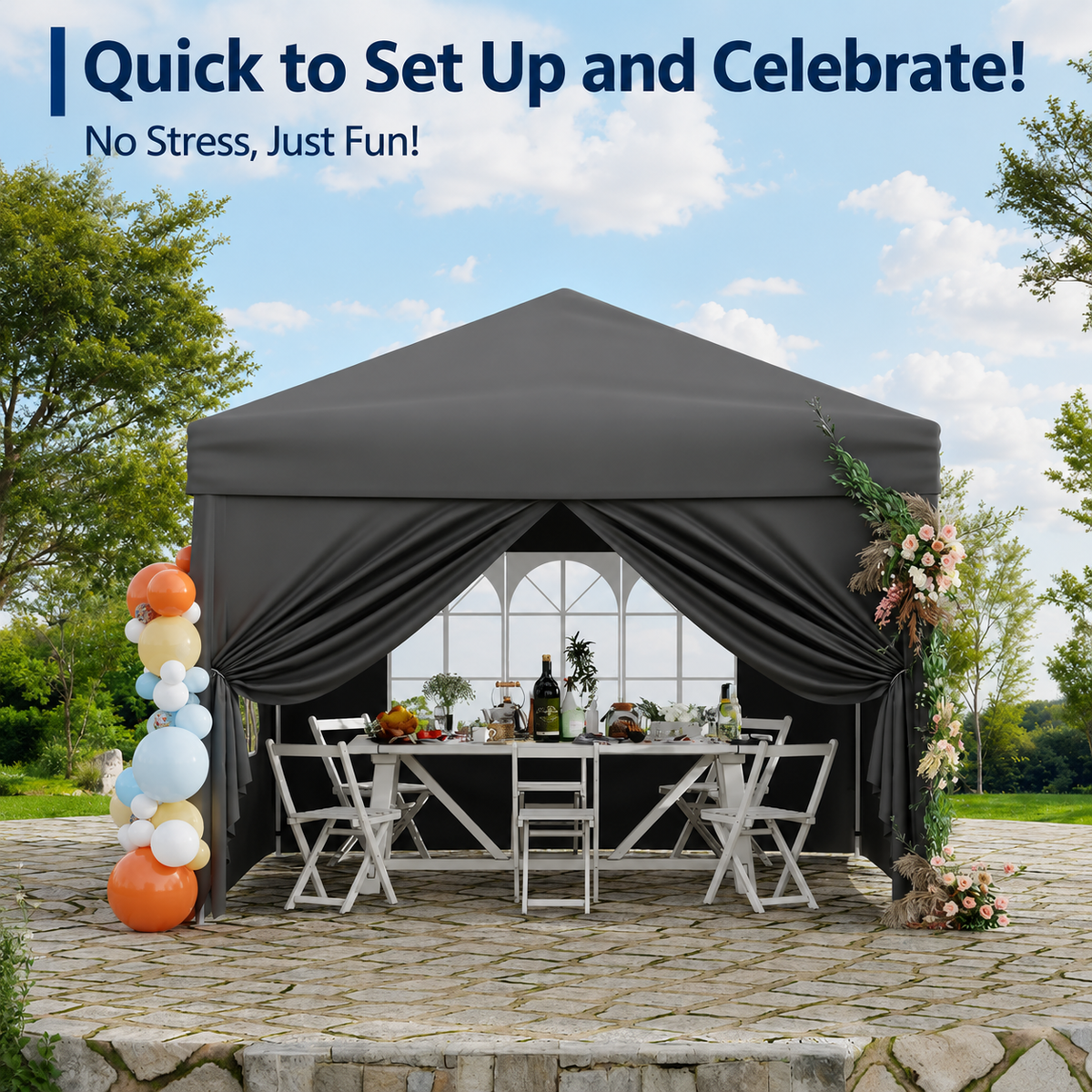 Garvee Pop Up Gazebo 3x6m Grey Heavy Duty Commercial Marquee Canopy Garden Party Tent Waterproof Church Windows