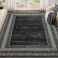 Garvee 120 × 170 cm Dark Grey Washable Bordered Area Rug, Non Slip Low Pile Non Shedding Rug, Modern Distressed Geometric Rug for Living Room Dining Room Bedroom