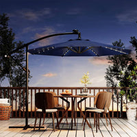 Garvee 300 cm Cantilever Garden Parasol with Base 40 Solar LED Lights UPF 50 Plus UV Protection Waterproof Canopy 8 Wind Resistant Ribs Crank Handle and Tilt Function for Patio Decking and Pool,Navy Blue