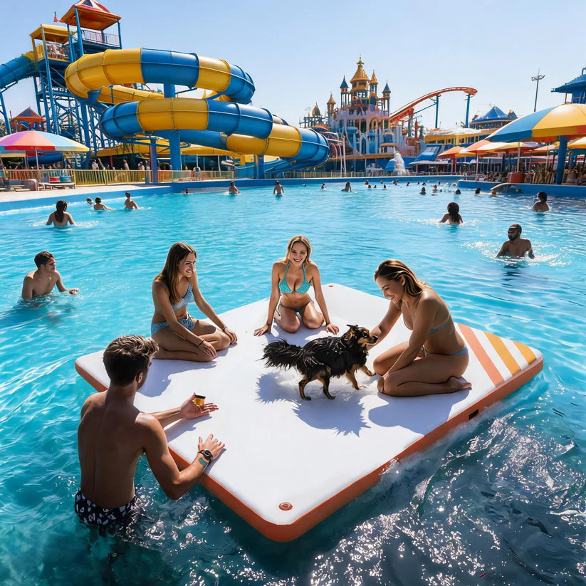 Garvee Orange 300 x 180 cm Inflatable Floating Dock Pontoon Swim Platform with Non Slip EVA Pad Electric Air Pump and Rope Ladder for Lake Pool and Beach