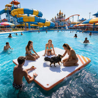 Garvee Orange 300 x 180 cm Inflatable Floating Dock Pontoon Swim Platform with Non Slip EVA Pad Electric Air Pump and Rope Ladder for Lake Pool and Beach