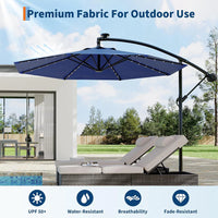 Garvee 300 cm Cantilever Garden Parasol with Base 40 Solar LED Lights UPF 50 Plus UV Protection Waterproof Canopy 8 Wind Resistant Ribs Crank Handle and Tilt Function for Patio Decking and Pool,Navy Blue