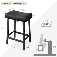 Garvee Set of 4 Black Bar Stools – 61cm Counter Height Breakfast Bar Stools – Upholstered Padded Saddle Seat for Kitchen Island – Easy Assembly