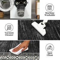 Garvee 120 × 170 cm Dark Grey Washable Bordered Area Rug, Non Slip Low Pile Non Shedding Rug, Modern Distressed Geometric Rug for Living Room Dining Room Bedroom