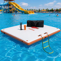 Garvee Orange 300 x 180 cm Inflatable Floating Dock Pontoon Swim Platform with Non Slip EVA Pad Electric Air Pump and Rope Ladder for Lake Pool and Beach