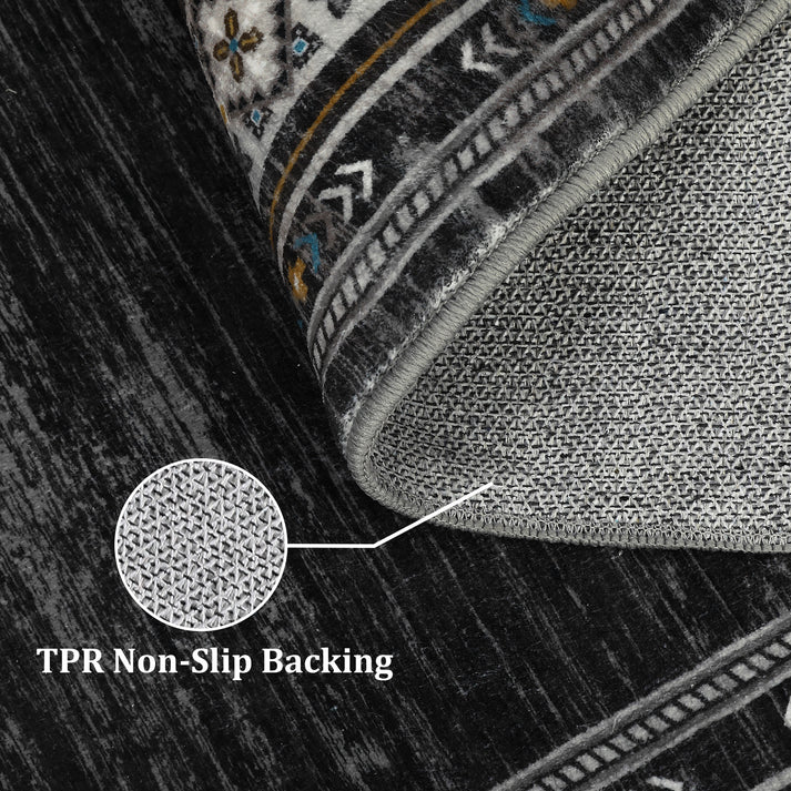 Garvee 120 × 170 cm Dark Grey Washable Bordered Area Rug, Non Slip Low Pile Non Shedding Rug, Modern Distressed Geometric Rug for Living Room Dining Room Bedroom