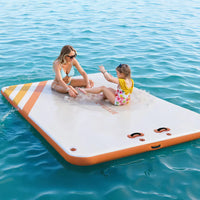Garvee Orange 300 x 180 cm Inflatable Floating Dock Pontoon Swim Platform with Non Slip EVA Pad Electric Air Pump and Rope Ladder for Lake Pool and Beach
