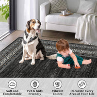 Garvee 120 × 170 cm Dark Grey Washable Bordered Area Rug, Non Slip Low Pile Non Shedding Rug, Modern Distressed Geometric Rug for Living Room Dining Room Bedroom