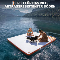 Garvee Orange 300 x 180 cm Inflatable Floating Dock Pontoon Swim Platform with Non Slip EVA Pad Electric Air Pump and Rope Ladder for Lake Pool and Beach