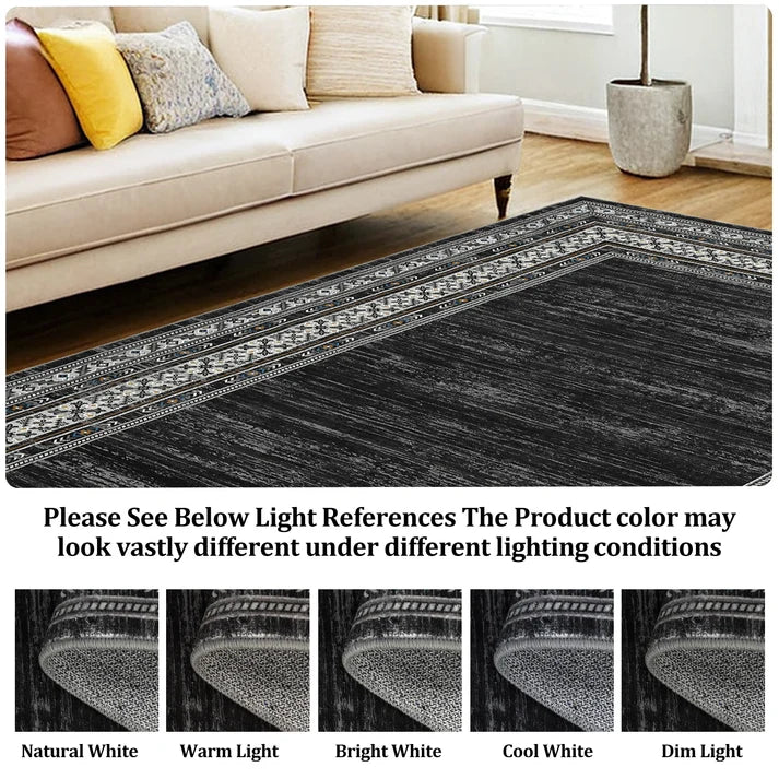 Garvee 120 × 170 cm Dark Grey Washable Bordered Area Rug, Non Slip Low Pile Non Shedding Rug, Modern Distressed Geometric Rug for Living Room Dining Room Bedroom