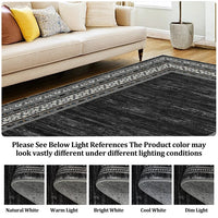 Garvee 120 × 170 cm Dark Grey Washable Bordered Area Rug, Non Slip Low Pile Non Shedding Rug, Modern Distressed Geometric Rug for Living Room Dining Room Bedroom