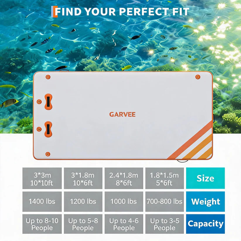Garvee Orange 300 x 180 cm Inflatable Floating Dock Pontoon Swim Platform with Non Slip EVA Pad Electric Air Pump and Rope Ladder for Lake Pool and Beach