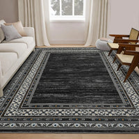 Garvee 120 × 170 cm Dark Grey Washable Bordered Area Rug, Non Slip Low Pile Non Shedding Rug, Modern Distressed Geometric Rug for Living Room Dining Room Bedroom