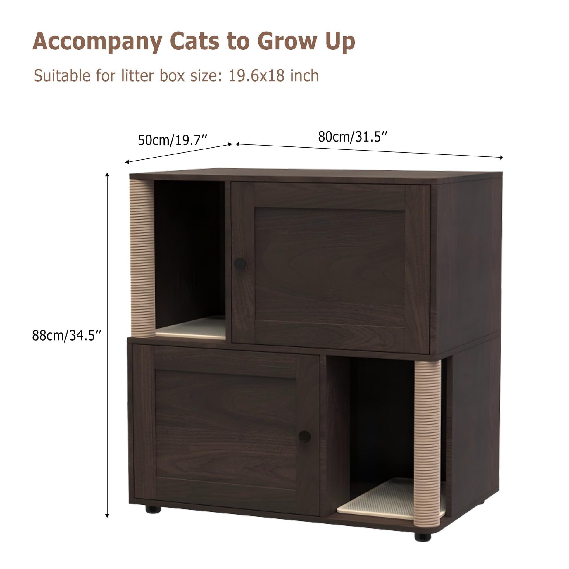 Garvee Double Cat Litter Tray Enclosure for 2 Cats – Hidden Washroom Furniture – Modern Rustic Wooden Side Table – Natural Wood