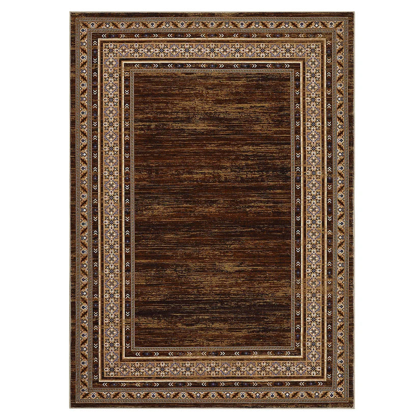 Garvee 120 × 170 cm Red-Brown Washable Bordered Area Rug, Non Slip Low Pile Non Shedding Rug, Modern Distressed Geometric Rug for Living Room Dining Room Bedroom