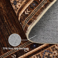 Garvee 120 × 170 cm Red-Brown Washable Bordered Area Rug, Non Slip Low Pile Non Shedding Rug, Modern Distressed Geometric Rug for Living Room Dining Room Bedroom