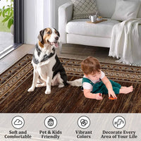 Garvee 120 × 170 cm Red-Brown Washable Bordered Area Rug, Non Slip Low Pile Non Shedding Rug, Modern Distressed Geometric Rug for Living Room Dining Room Bedroom