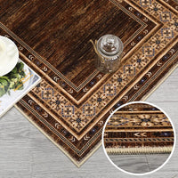Garvee 120 × 170 cm Red-Brown Washable Bordered Area Rug, Non Slip Low Pile Non Shedding Rug, Modern Distressed Geometric Rug for Living Room Dining Room Bedroom