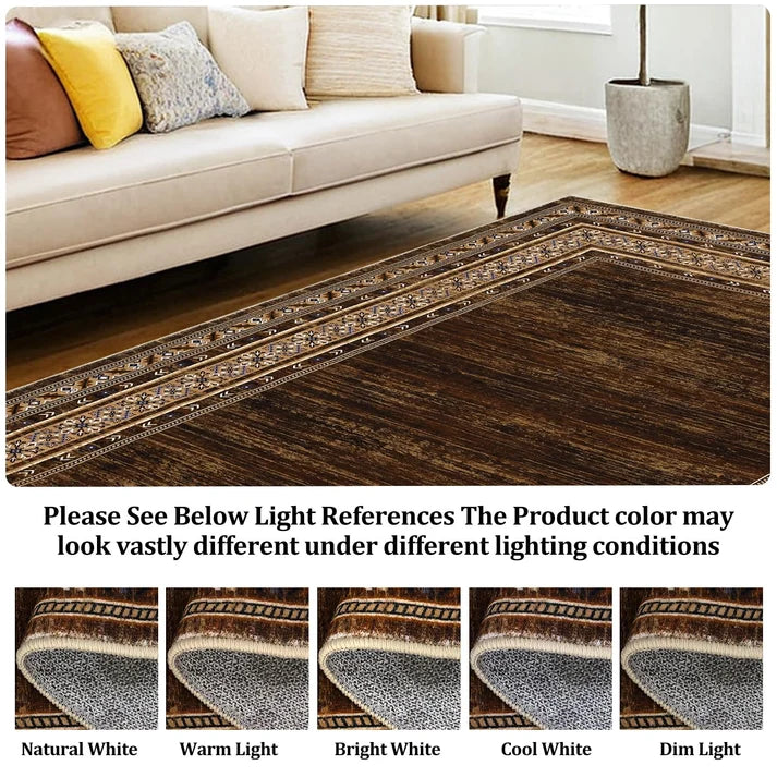 Garvee 120 × 170 cm Red-Brown Washable Bordered Area Rug, Non Slip Low Pile Non Shedding Rug, Modern Distressed Geometric Rug for Living Room Dining Room Bedroom
