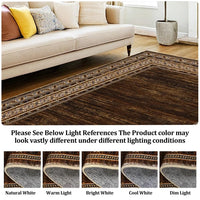 Garvee 120 × 170 cm Red-Brown Washable Bordered Area Rug, Non Slip Low Pile Non Shedding Rug, Modern Distressed Geometric Rug for Living Room Dining Room Bedroom