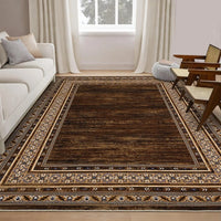 Garvee 120 × 170 cm Red-Brown Washable Bordered Area Rug, Non Slip Low Pile Non Shedding Rug, Modern Distressed Geometric Rug for Living Room Dining Room Bedroom