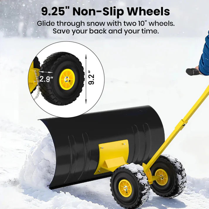 Garvee 36 Inch Snow Pusher Heavy Duty Steel Snow Shovel with Wheels Adjustable Handle for Driveway and Pavement
