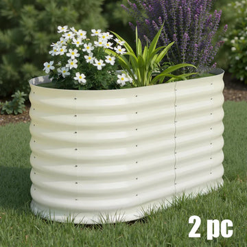Garvee 2-Pack 122*61*61 cm Galvanised Metal Raised Garden Beds Large Deep Planter Boxes for Allotments, Vegetables & Flowers Beige