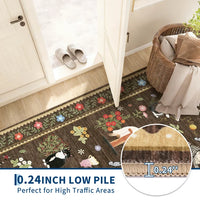 GARVEE Washable Area Rug 160x230cm Non-Slip Cat Floral Pattern Soft Pearl Velvet Carpet Low Pile Stain-Resistant Mat Living Room Bedroom