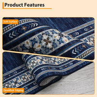Garvee 240 × 340 cm Navy Blue Washable Bordered Area Rug, Non Slip Low Pile Non Shedding Rug, Modern Distressed Geometric Rug for Living Room Dining Room Bedroom