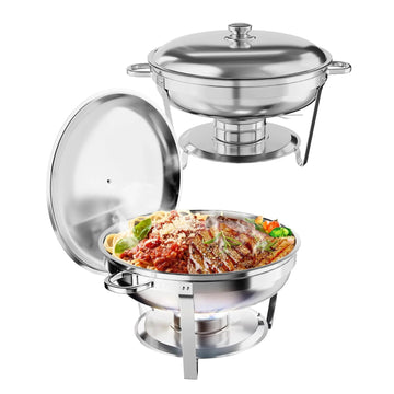Garvee 2 Pack 4.7L Stainless Steel Chafing Dishes with Lid for Buffet Parties Weddings Events Silver