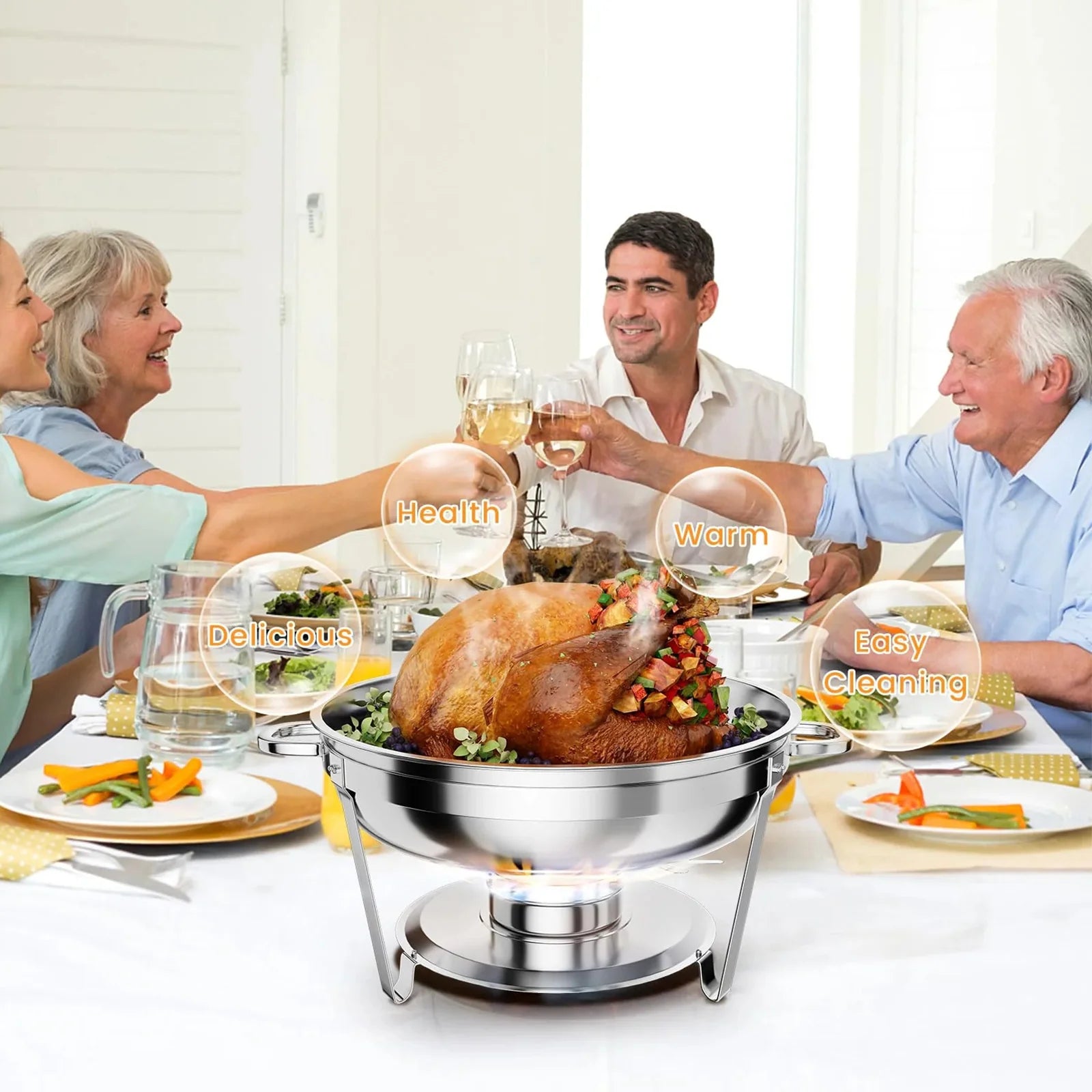 Garvee 4 Pack 4.7L Stainless Steel Chafing Dishes with Lid for Buffet Parties Weddings Events Silver