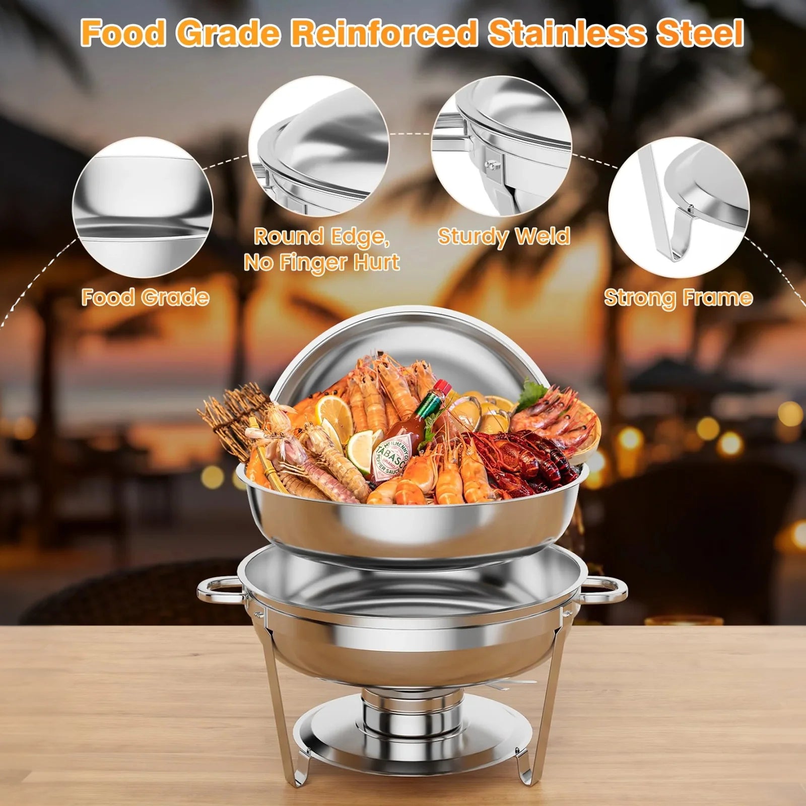 Garvee 2 Pack 4.7L Stainless Steel Chafing Dishes with Lid for Buffet Parties Weddings Events Silver