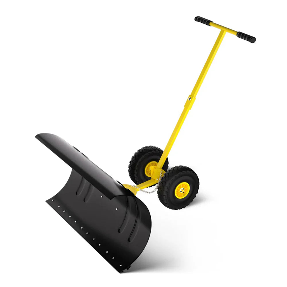 Garvee 36 Inch Snow Pusher Heavy Duty Steel Snow Shovel with Wheels Adjustable Handle for Driveway and Pavement