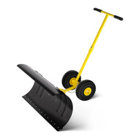 Garvee 36 Inch Snow Pusher Heavy Duty Steel Snow Shovel with Wheels Adjustable Handle for Driveway and Pavement