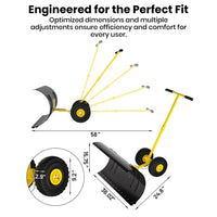 Garvee 36 Inch Snow Pusher Heavy Duty Steel Snow Shovel with Wheels Adjustable Handle for Driveway and Pavement