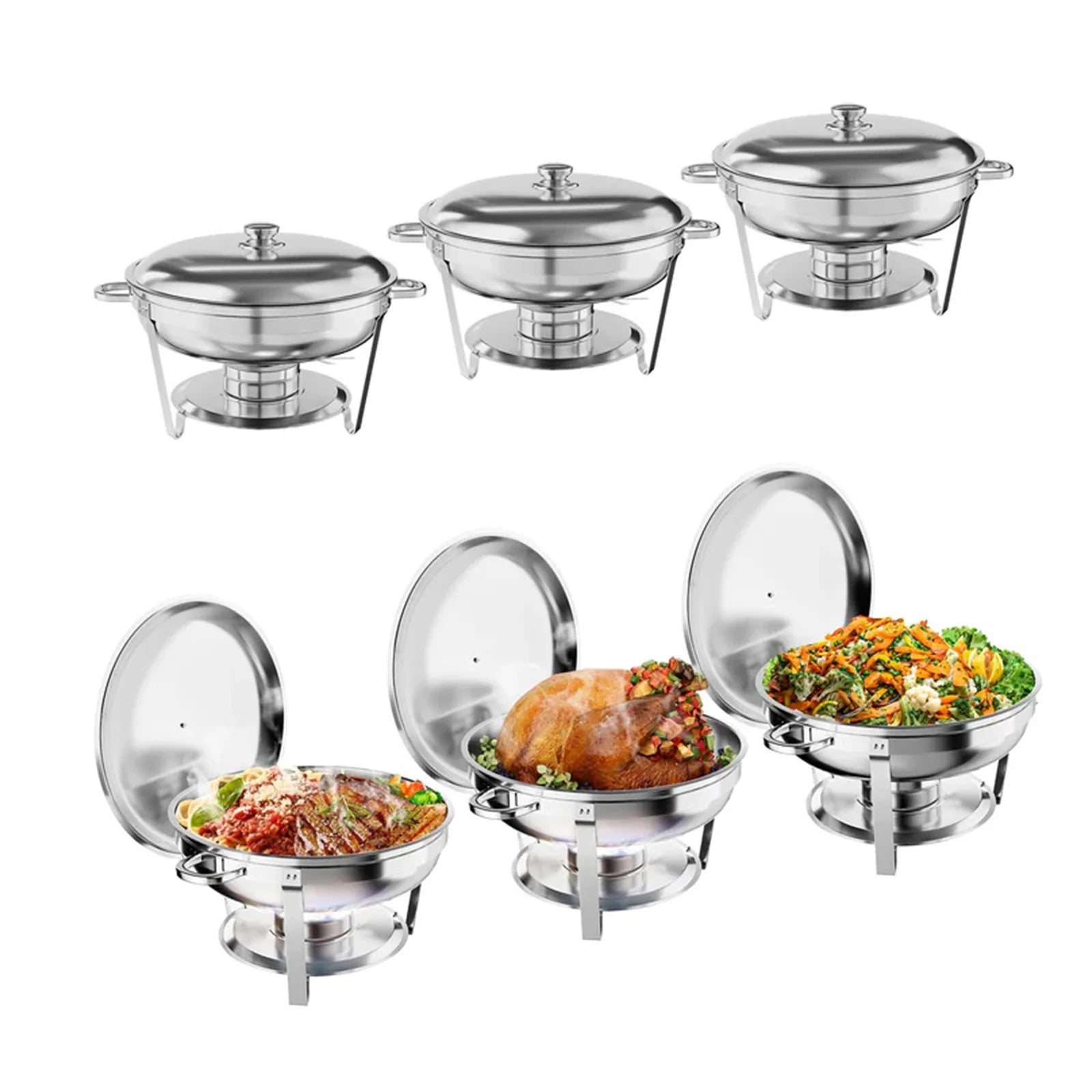 Garvee 6 Pack 4.7L Stainless Steel Chafing Dishes with Lid for Buffet Parties Weddings Events Silver