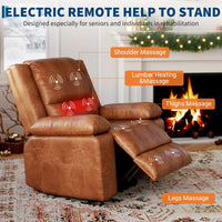 Garvee Electric Power Lift Riser Recliner Chair for Elderly Massage & Heat Vibration Sofa with USB Port and Cup Holders Brown PU Leather